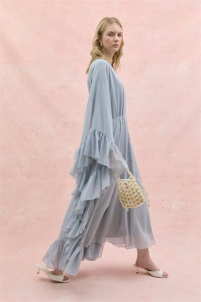 Fırfırlı Şifon Abaya İce Blue