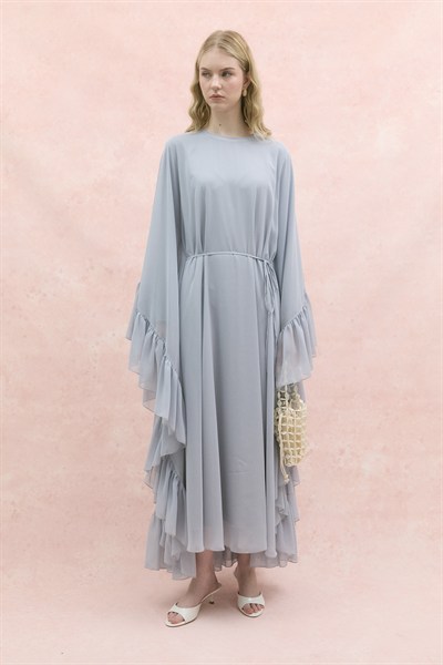 Fırfırlı Şifon Abaya İce Blue