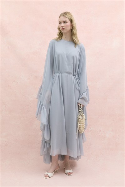 Fırfırlı Şifon Abaya İce Blue
