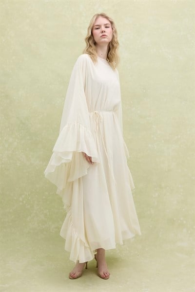 Fırfırlı Şifon Abaya İnci