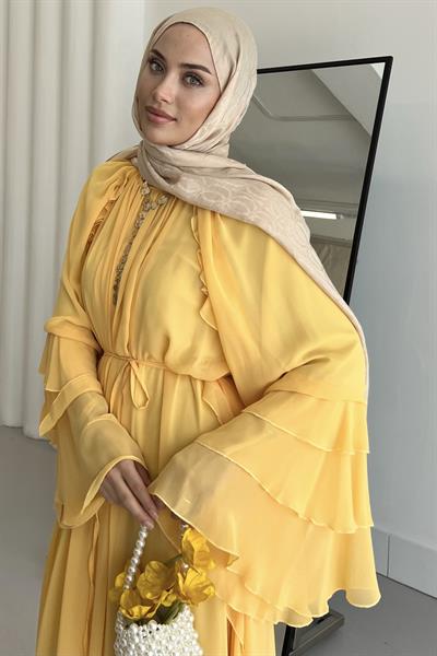 Glamour Şifon Elbise Limon Sarısı