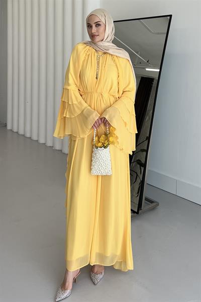 Glamour Şifon Elbise Limon Sarısı