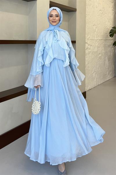 İspanyol Kol Fırfırlı Etekli Takım Baby Blue