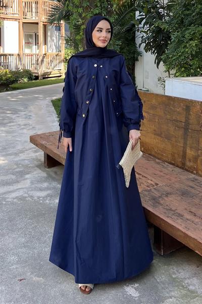 Kolları Büzgülü Ceketli Elbise Lacivert