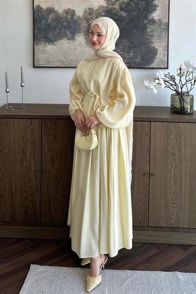 Korsace Büzgülü Etekli Takım Butter Yellow