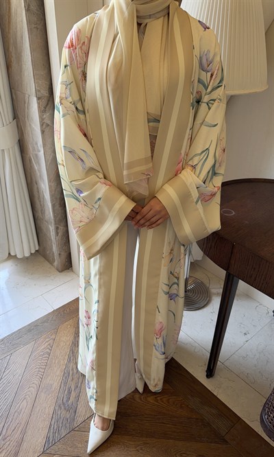 Lara Şallı Abaya Takım Soft Sarı