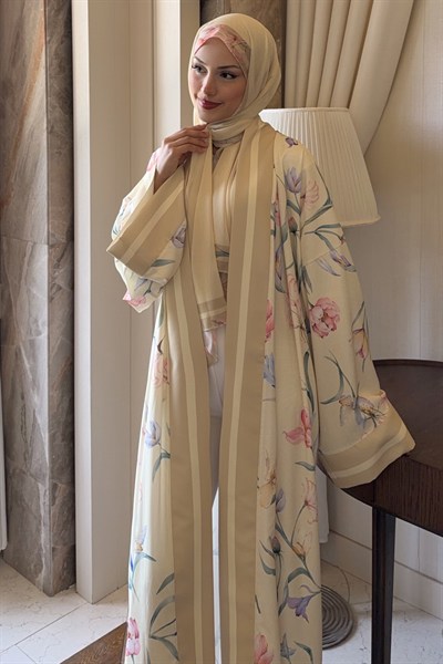 Lara Şallı Abaya Takım Soft Sarı