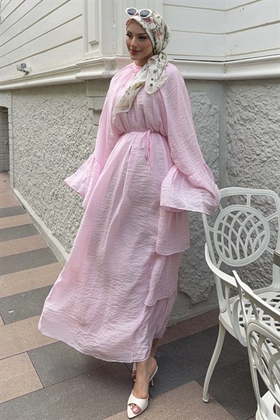 Luna Fırfır Detaylı Elbise Pembe