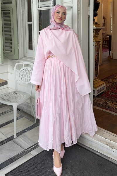 Luxe Şal Detaylı Etekli Takım Soft Pembe