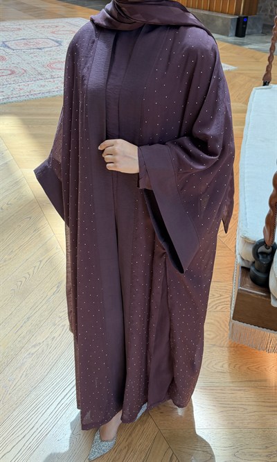 Luxury Taşlı Abaya Takım Mürdüm