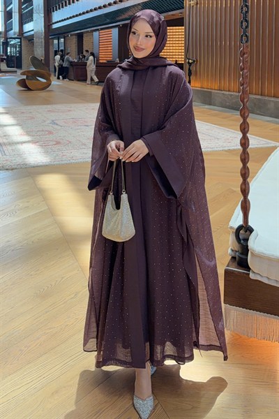 Luxury Taşlı Abaya Takım Mürdüm