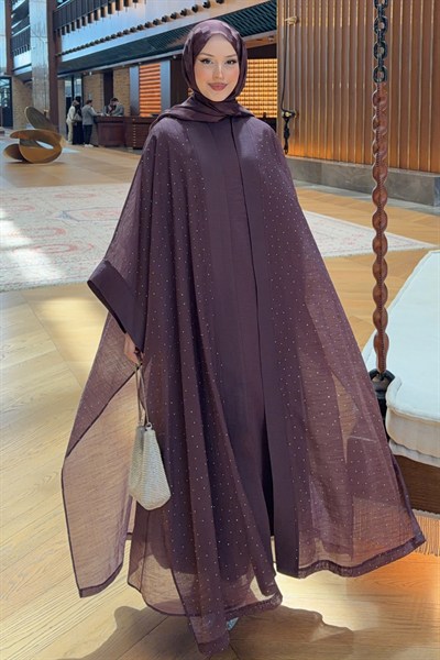 Luxury Taşlı Abaya Takım Mürdüm