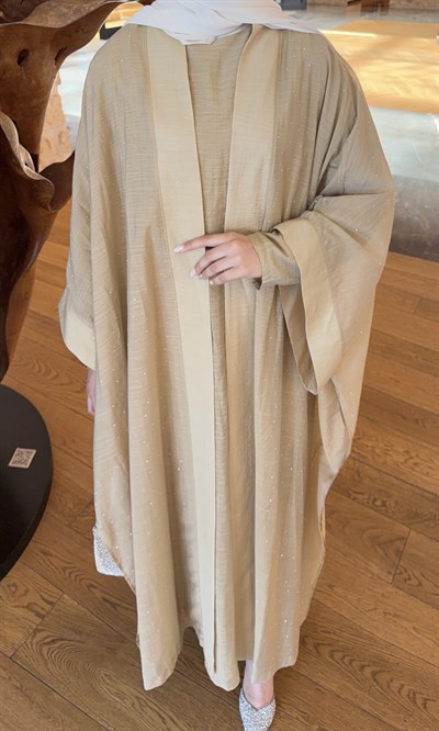Luxury Taşlı Abaya Takım Yağ Yeşili 