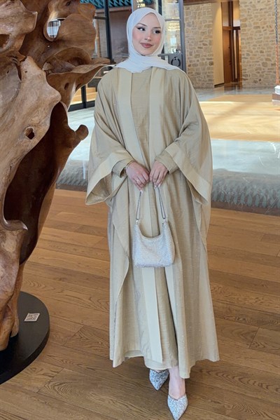 Luxury Taşlı Abaya Takım Yağ Yeşili 