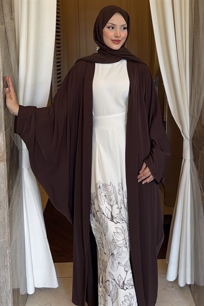 Manesa Tulumlu Abaya Takım Kahverengi