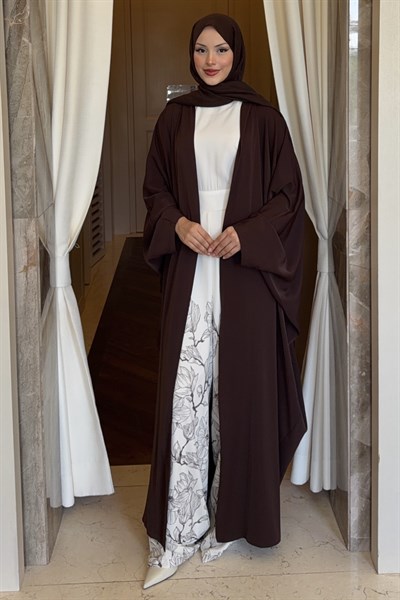 Manesa Tulumlu Abaya Takım Kahverengi