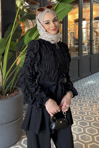 Nia Büzgülü Ceket Siyah