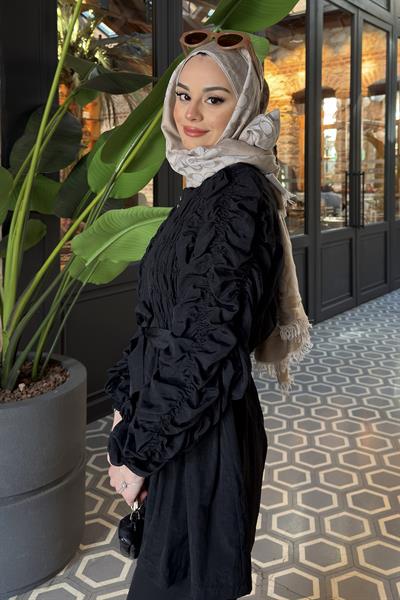 Nia Büzgülü Ceket Siyah