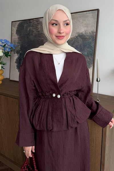 Noir Büzgülü Tencel Takım Mürdüm