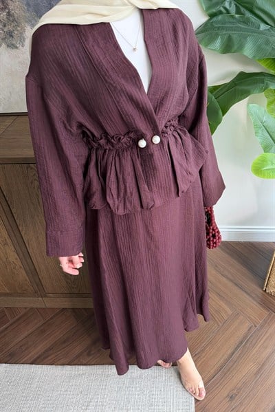 Noir Büzgülü Tencel Takım Mürdüm