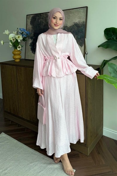 Noir Büzgülü Tencel Takım Soft Pembe