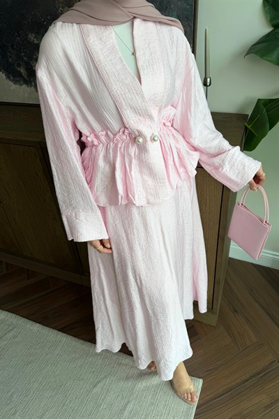 Noir Büzgülü Tencel Takım Soft Pembe