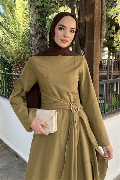 Noor Keten Elbise Zeytin