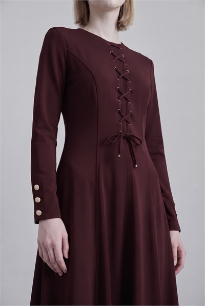 Nova Biyeli Scuba Elbise Bordo