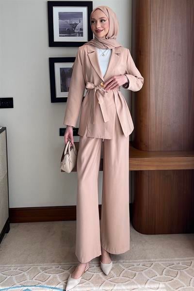 Önü Yırtmaçlı Blazer Takım Somon