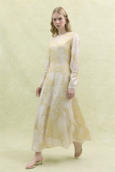 Parlak Keten Elbise Butter Yellow
