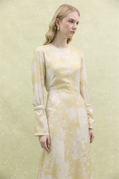 Parlak Keten Elbise Butter Yellow