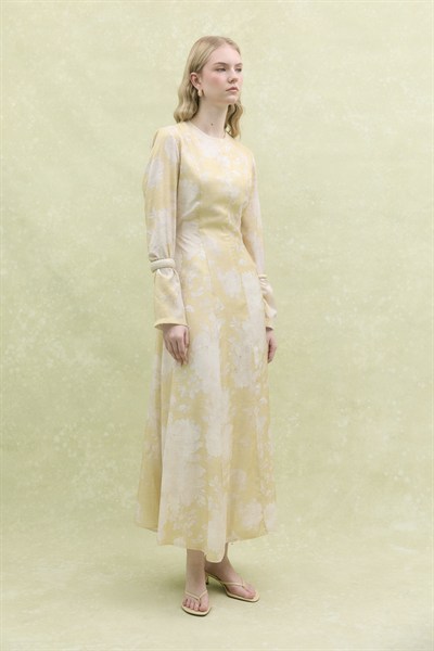 Parlak Keten Elbise Butter Yellow