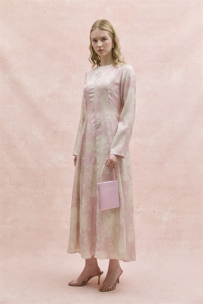 Parlak Keten Elbise Soft Pembe