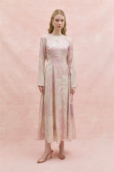 Parlak Keten Elbise Soft Pembe