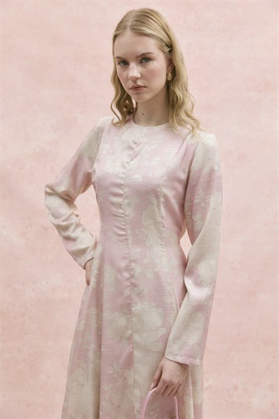 Parlak Keten Elbise Soft Pembe