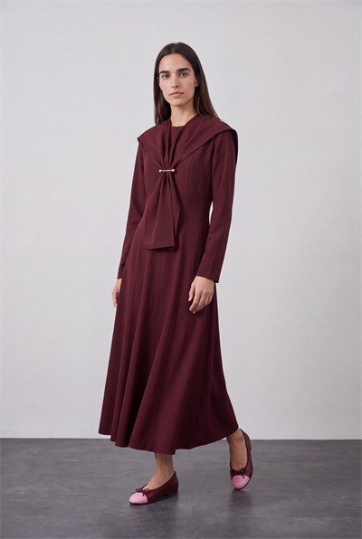 Pearl Aksesuarlı Elbise Bordo