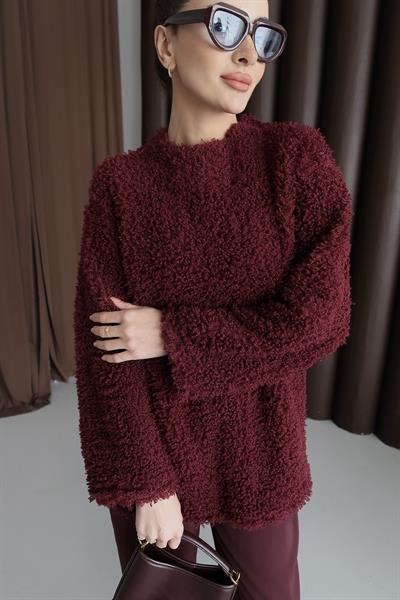 Peluş Kazak Bordo