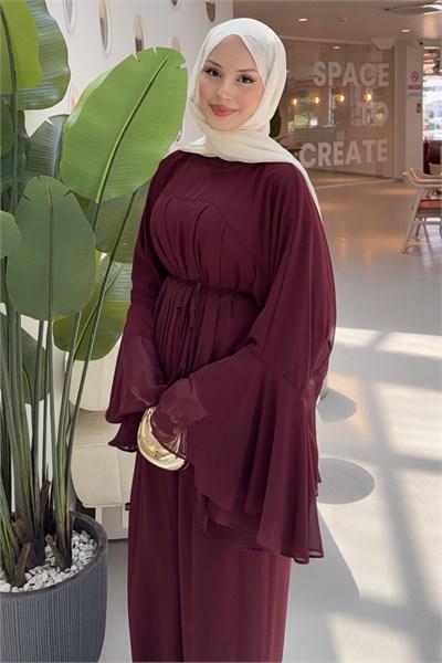 Royal Şifon Pantolonlu Takım Bordo