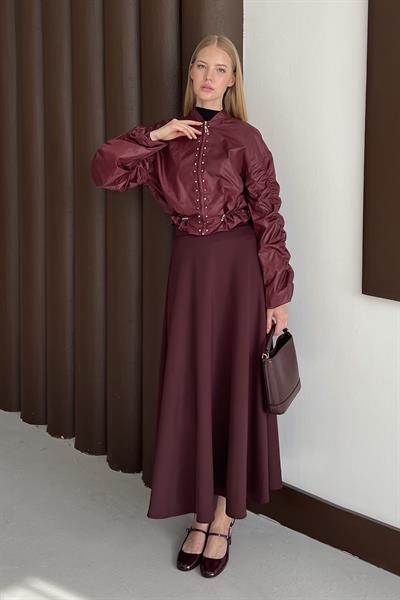 Safir Kol Yağmurluk Ceket Bordo
