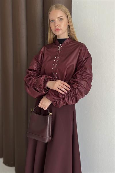 Safir Kol Yağmurluk Ceket Bordo