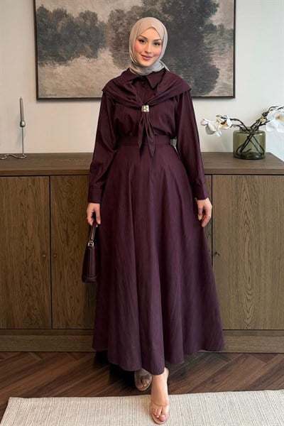 Şallı Etekli Cupra Takım Mürdüm