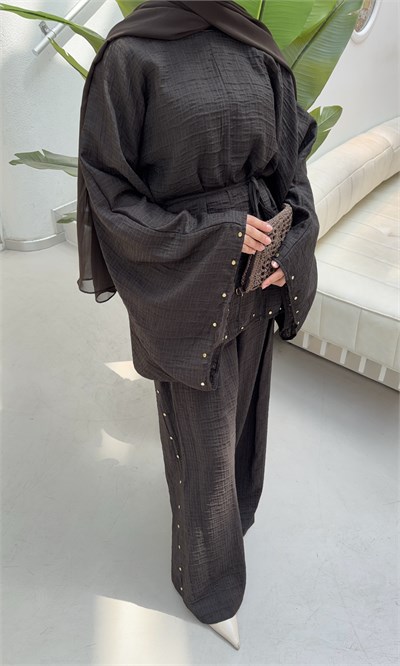 Serenya Zımba Detay Pantolonlu Kahverengi