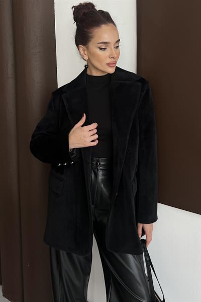 Tay Tüyü Blazer Ceket Siyah