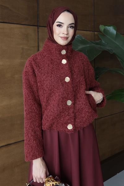 Tedy Gold Düğmeli Ceket Bordo