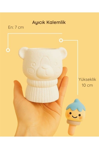 Ayıcık Seramik Kalemlik | Boyanabilir El Yapımı Beton Tozu Obje