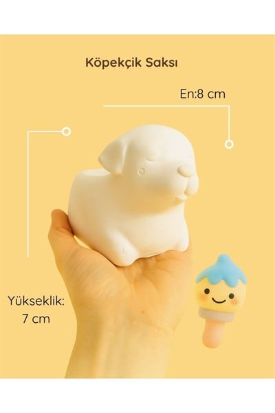 Köpekçik Seramik Saksı | Boyanabilir El Yapımı Beton Tozu Obje