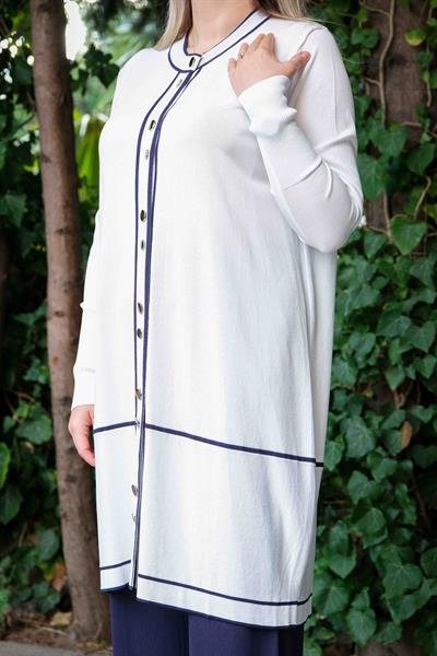 Missa - Rayon Çizgi Bella Takım Beyaz / Lacivert