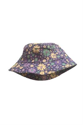 Çiçekli Lila Renk Kadın Bucket Şapka