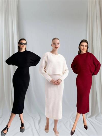 Kazaklı Askılı Triko Elbise