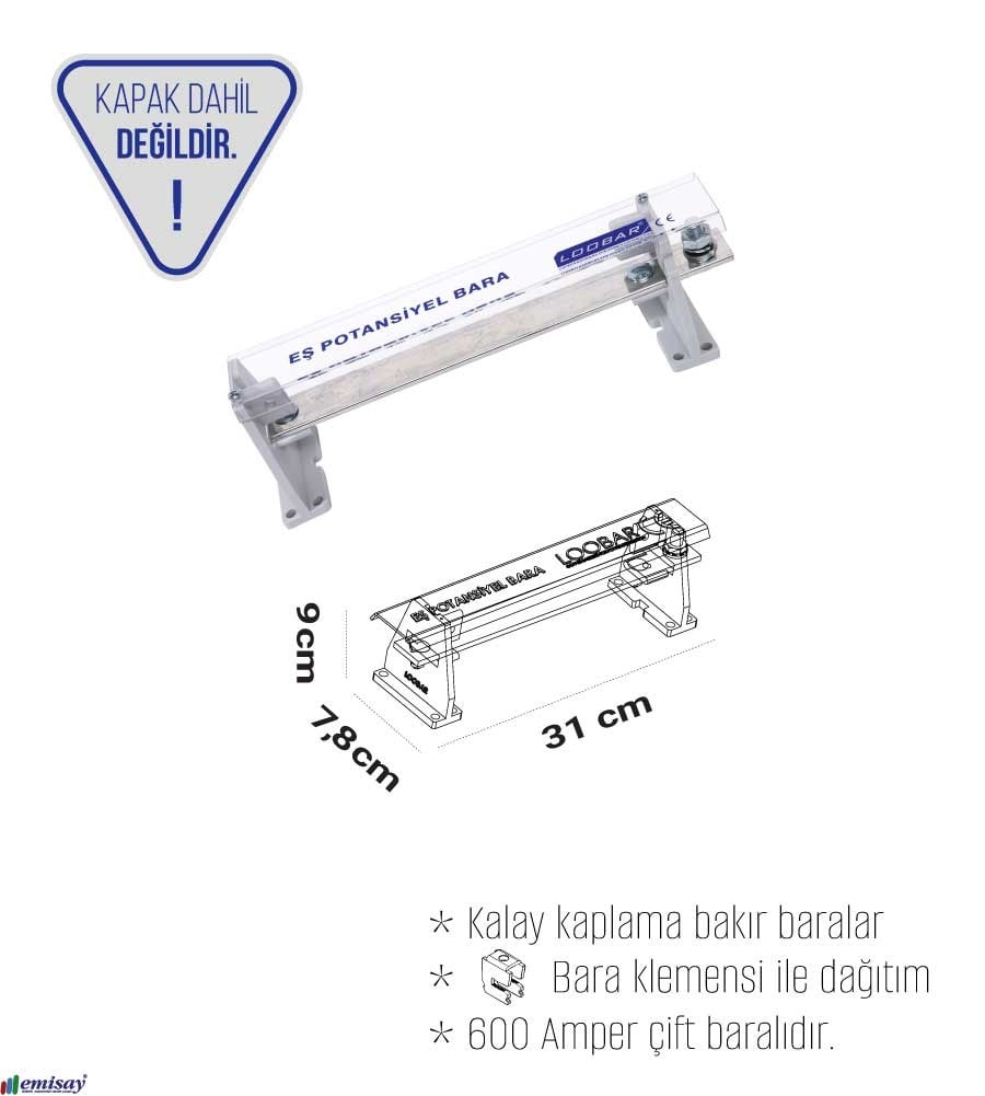 1 KUTUP - 400A (1/SKP,Giriş) DELİKSİZ KALAYLI BAKIR BARA (30x5)mm, 30 CM)